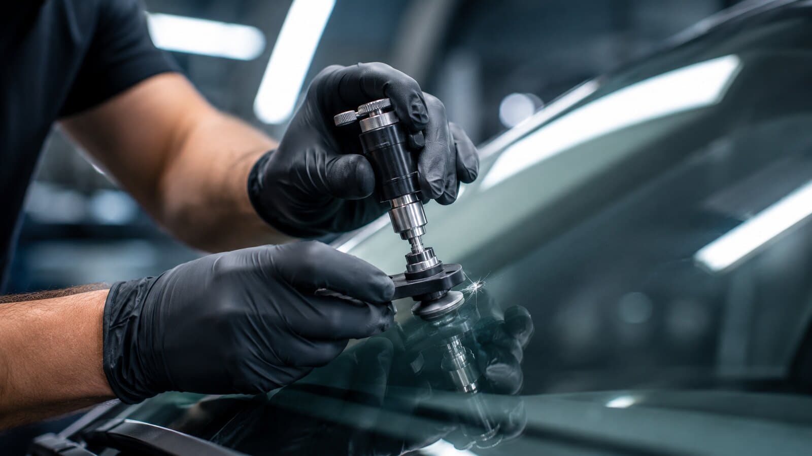 Certified technician performing windshield chip repair in Belfast, Maine — Dye Team Auto Glass